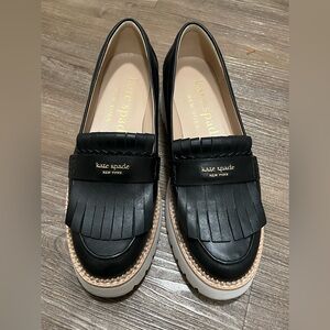 kate spade Black Fringe Kiltie Platform Loafers